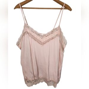 Blush Pink Lace Trim Romantic Cami Top XL Soft Lingerie Style